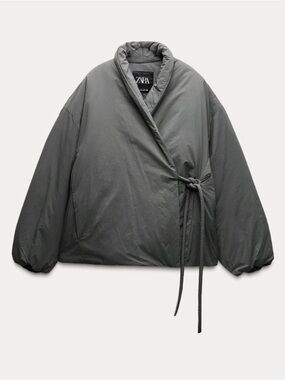 ZARA Olive Green Wrap Puffer Jacket